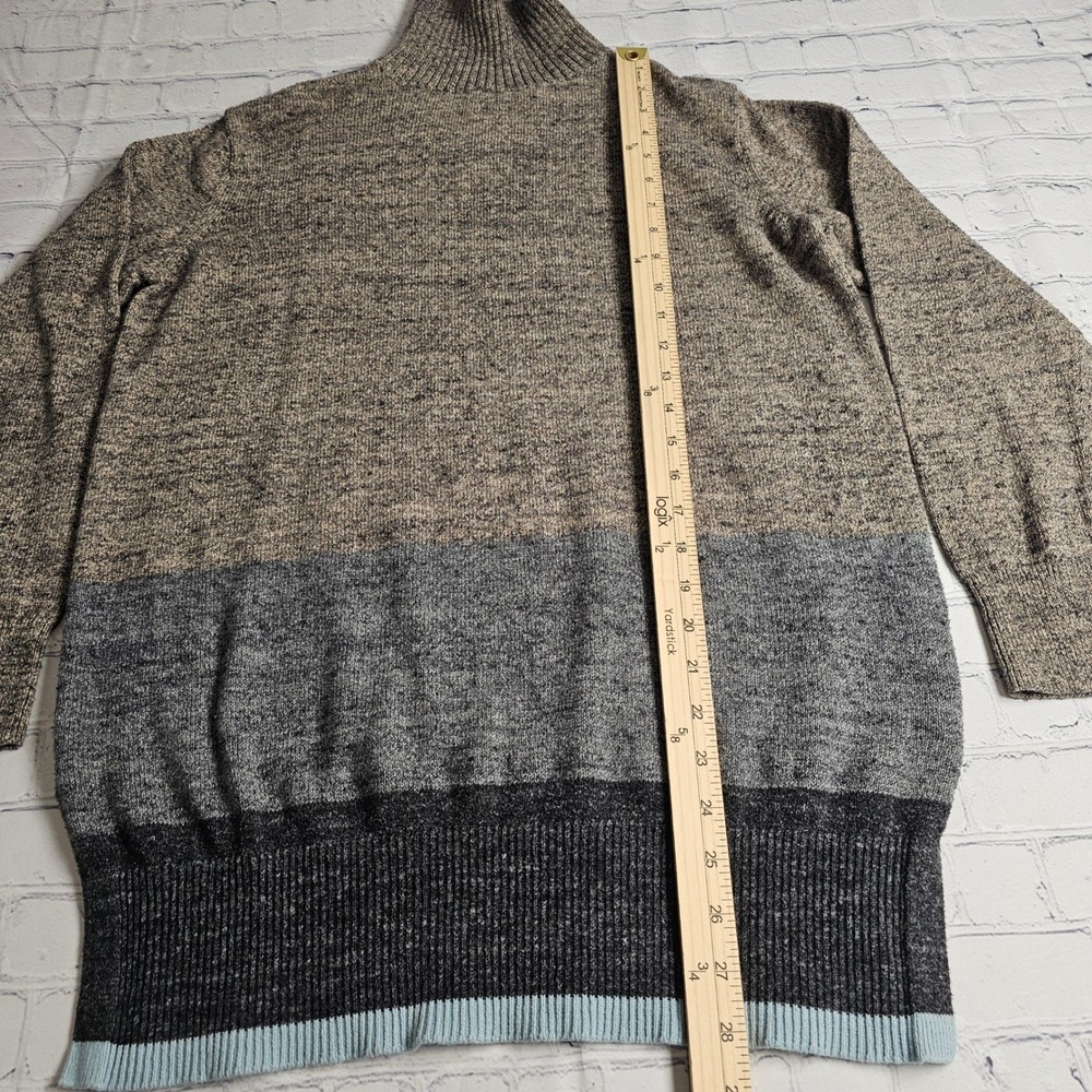 Gap Mens Colorblock Turtleneck Sweater Brown Grey Blue Snap Neck Medium - Picture 8 of 11